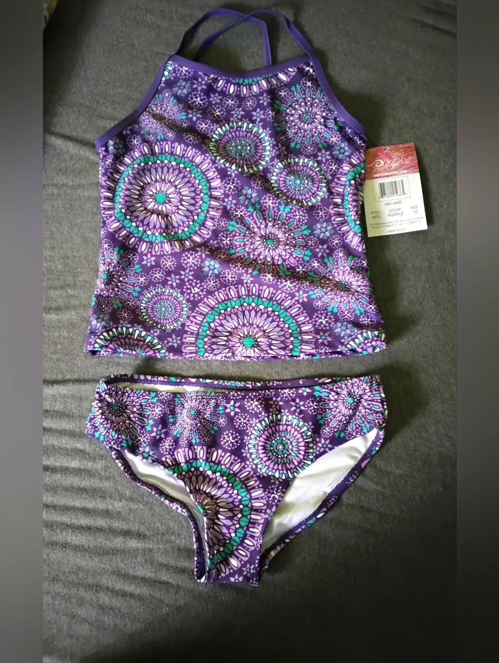 Kanu Surf Melanie Girls Size 10 Purple Tankini Swimsuit 2 Piece NWT
